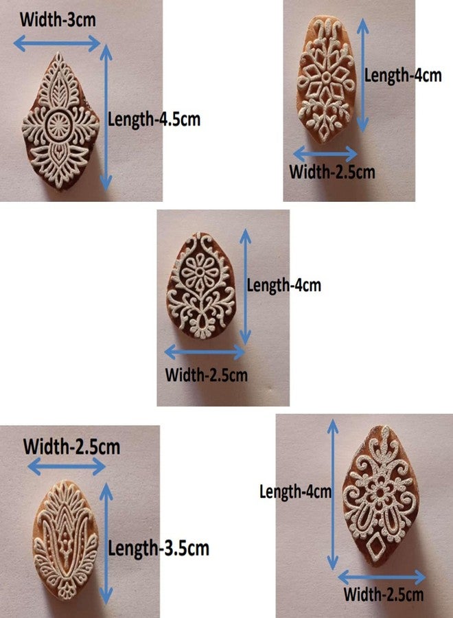 ecofynd Round Wood Block Stamps (Pack of 5), Wooden Blocks for Block Printing Stamp Set, Artistic Shapes Craft Kids Saree Border DIY Henna Fabric Textile Paper Clay Pottery Hand-Carved (BLOCK014) - Image 3